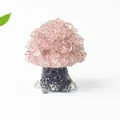 Pink crystal mushroom ornament with natural cluster top and dark textured stone base - Strawberry Quartz