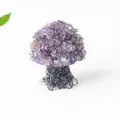 Handmade amethyst crystal tree figurine with deep purple stones on dark trunk base - Amethyst