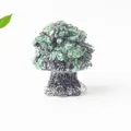 Handcrafted green crystal gravel money tree figurine with a dark mineral stone base - Ruby Zoisite