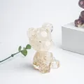 Figurine d'ours en cristal d'améthyste translucide avec accents de feuilles d'or - Quartz Clair avec Feuille d'Or