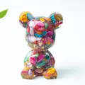 Figurine d'ours en résine avec pierres naturelles colorées et flocons de feuilles d'or - Coquille d'Abalone