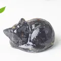 Polished black crystal resin sleeping cat figurine for home and office desktop decor - Obsidian