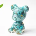 Figurine d'ours en résine avec pierres de turquoise et feuilles d'or élégantes - Turquoise