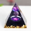 Orgon-Kristallpyramide mit lila Kugel und Goldfolie für Meditation und Wohndekor - Amethyst Nebel Stil (B2)