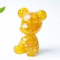 Figurine d'ours mignonne en résine transparente avec éclats de pierre jaune - Citrine