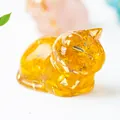Amber crystal resin cat figurine with gold foil flakes for home and desk decor - 43x26x28mm 25g / Citrine