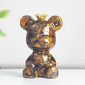 Handgefertigte Bärenfigur mit Tigerauge-Steinen, Goldfolie und goldener Krone - Tigerauge-Stil