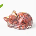 Sleeping cat crystal figurine with red jasper stones and gold leaf in resin - Red Jasper