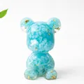 Figurine d'ours en résine avec cristaux bleus et feuilles d'or pour la maison - Aigue-marine