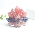 Nine-tailed fox statue made of clear resin with natural purple and pink crystal stones - No.1 Watermelon Crystal + Amethyst + Rose Quartz