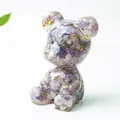 Figurine d'ours artistique en cristal d'améthyste avec détails en feuilles d'or - Kunzite
