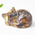 Sleeping cat crystal figurine with brown tiger eye stones and gold foil resin detail - Tiger's Eye