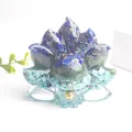 Nine-tailed fox resin figurine with blue and white natural crystal stone fillings - No.2 Lapis Lazuli + Aventurine + Turquoise