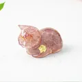 Pink and purple crystal resin cat figurine with gold foil flakes for home desktop decor - 43x26x28mm 25g / Strawberry Quartz
