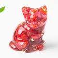 Detail of cute cat resin ornament filled with red natural crystals and gold foil flakes - Multicolor