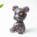 Figurine d'ours assis en éclats de cristal d'améthyste et feuilles d'or en résine - Améthyste
