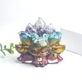 Multi-layered natural crystal fox figurine with amethyst and turquoise resin design - No.4 Clear Quartz + Amethyst + Turquoise + Aventurine + Citrine + Tiger Eye + Red Jasper