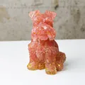 Handcrafted orange resin Schnauzer dog figurine with gold foil accents for desk decor - Watermelon Quartz