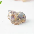 Lying cat figurine with natural purple amethyst and gold foil in clear resin - 43x26x28mm 25g / Colorful Fluorite