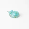 Sleeping cat figurine made of light blue crystal stone and gold foil resin decor - Aquamarine