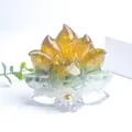 Nine-tailed fox resin figurine with yellow and green natural crystal stone chips - No.5 Citrine + Aventurine + Clear Quartz