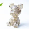 Figurine d'ours en résine avec pierres de quartz blanc naturel et feuilles d'or - Quartz Rutile