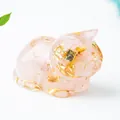 Pink crystal resin cat figurine with gold leaf flakes and realistic sleeping pose - 43x26x28mm 25g / Rose Quartz