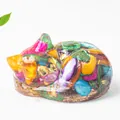 Sleeping cat resin figurine with colorful natural crystal stones and gold foil flakes - Colorful Shell