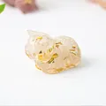 Lying cat figurine with natural crystal gravel and gold foil in transparent resin - 43x26x28mm 25g / White Crystal