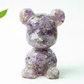 Figurine d'ours en résine transparente avec éclats d'améthyste violette naturelle - Violet de Rêve
