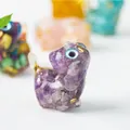 Détail de figurines chat en cristal fait main avec perles mauvais œil et feuille d'or - 36x32x22mm / Violet de Rêve