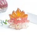 Nine-tailed fox crystal figurine with gold foil flakes and pink gradient finish - No.7 Citrine + Watermelon Crystal + Clear Quartz + Gold Foil