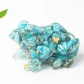 Cute frog figurine made of turquoise crystal stones and resin with gold foil accents - Turquoise