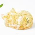 Sleeping cat figurine crafted with transparent resin, yellow crystal stones and gold foil - Lemon Yellow