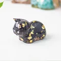 Cute resin cat figurine with black base and shimmering gold foil flakes decoration - 43x26x28mm 25g / Obsidian