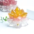 Three-color gradient nine-tailed fox crystal figurine with gold bell and resin texture - No.9 Citrine + Rose Quartz + Clear Quartz
