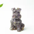 Handcrafted purple crystal Schnauzer dog figurine with elegant gold foil inclusions - Amethyst