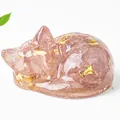 Sleeping fox resin statue with translucent purple crystal shards and gold foil flakes - Strawberry Quartz