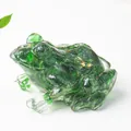 Cute green crystal resin frog figurine with gold foil flakes for home desktop decor - Emerald Glaze