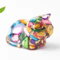 Cat figurine with colorful natural crystal stones and gold foil in resin craft - 43x26x28mm 25g / Colorful Shell