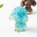 Detail of light blue crystal resin teddy dog figurine with gold foil flakes inside - 6cmx3.4cmx4.7cm / Aquamarine