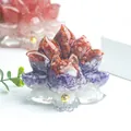 Nine-tailed fox crystal statue with purple and red quartz stone inside resin fox figure - No.10 Red Agate + Kunzite + Clear Quartz