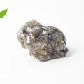 Dark gray Pixiu figurine with crystal stones and gold foil accents on white background - Labradorite