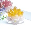 Nine-tailed fox resin figurine with yellow and white natural crystal stone fillings - No.11 Citrine + Clear Quartz