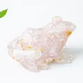 Cute pink crystal frog figurine with gold foil accents for desk decor - Rose Quartz