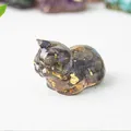 Cat figurine ornament made of resin with dark natural crystals and gold leaf flakes - 43x26x28mm 25g / Labradorite