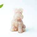 Pink crystal Schnauzer dog figurine with gold leaf flecks and detailed fur texture - Rose Quartz