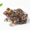 Cute resin frog ornament with natural brown crystal stones and gold foil flakes - Tiger's Eye