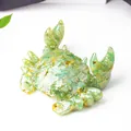 Crab phone stand made of green crystal crushed stone and gold foil in transparent resin - Green Aventurine