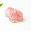 Pink resin tiger ornament with natural crystal stones and gold foil details - Watermelon Quartz